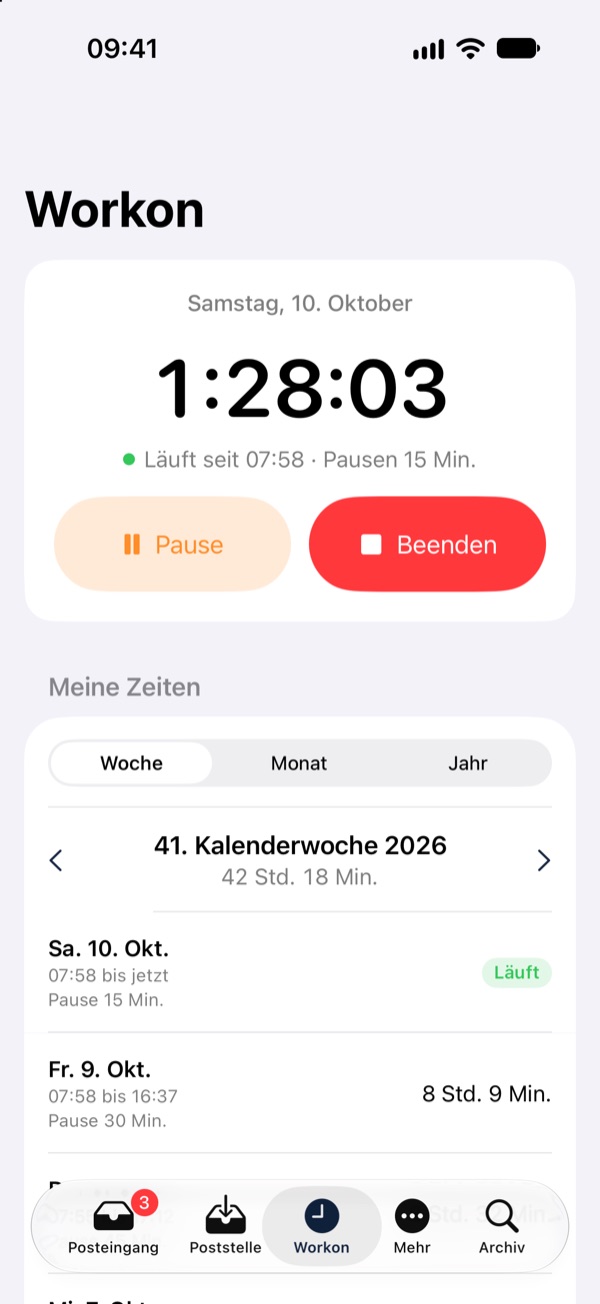 iPhone-App: Workon mit laufendem Arbeitstag