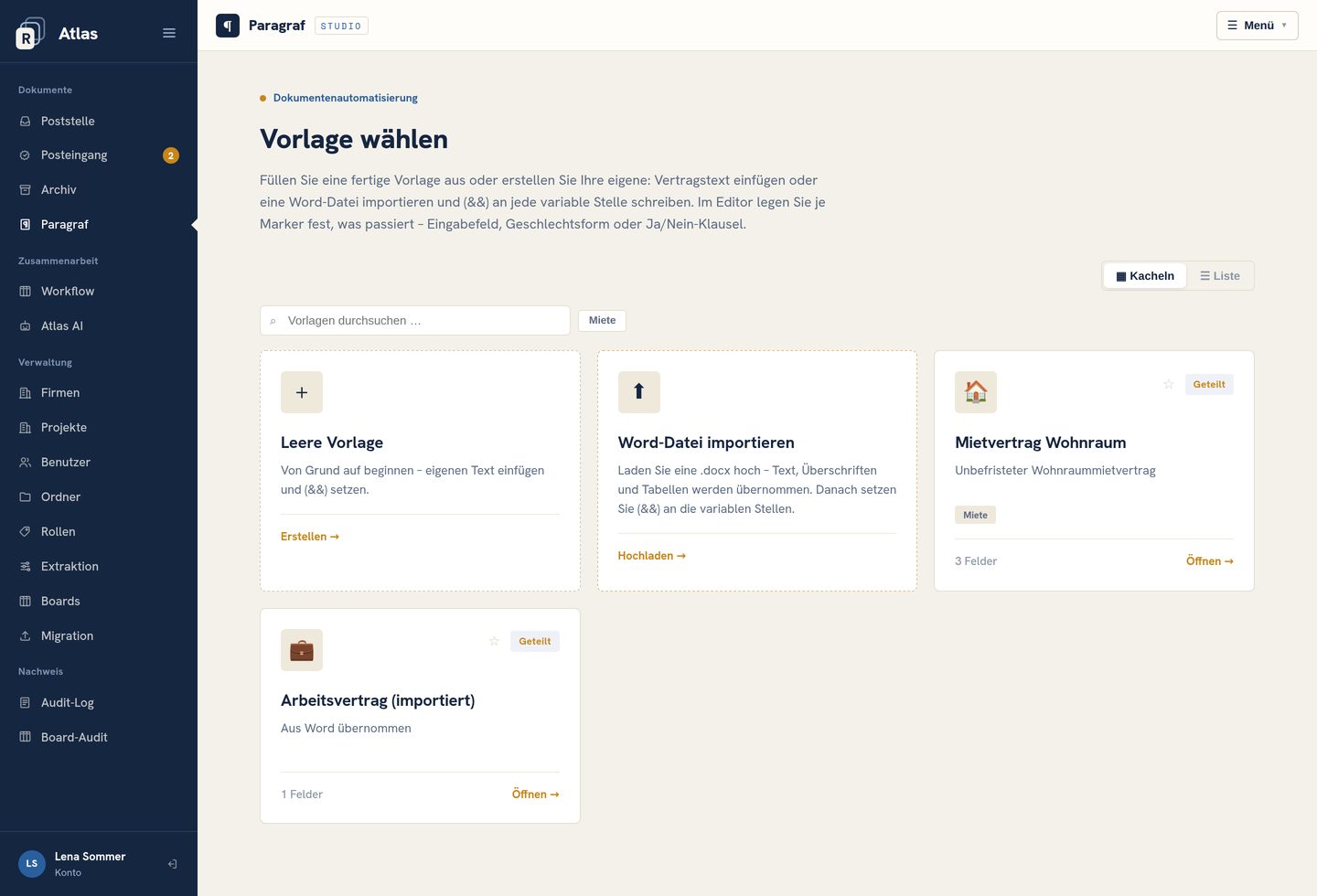 Paragraf: die Vorlagen-Galerie
